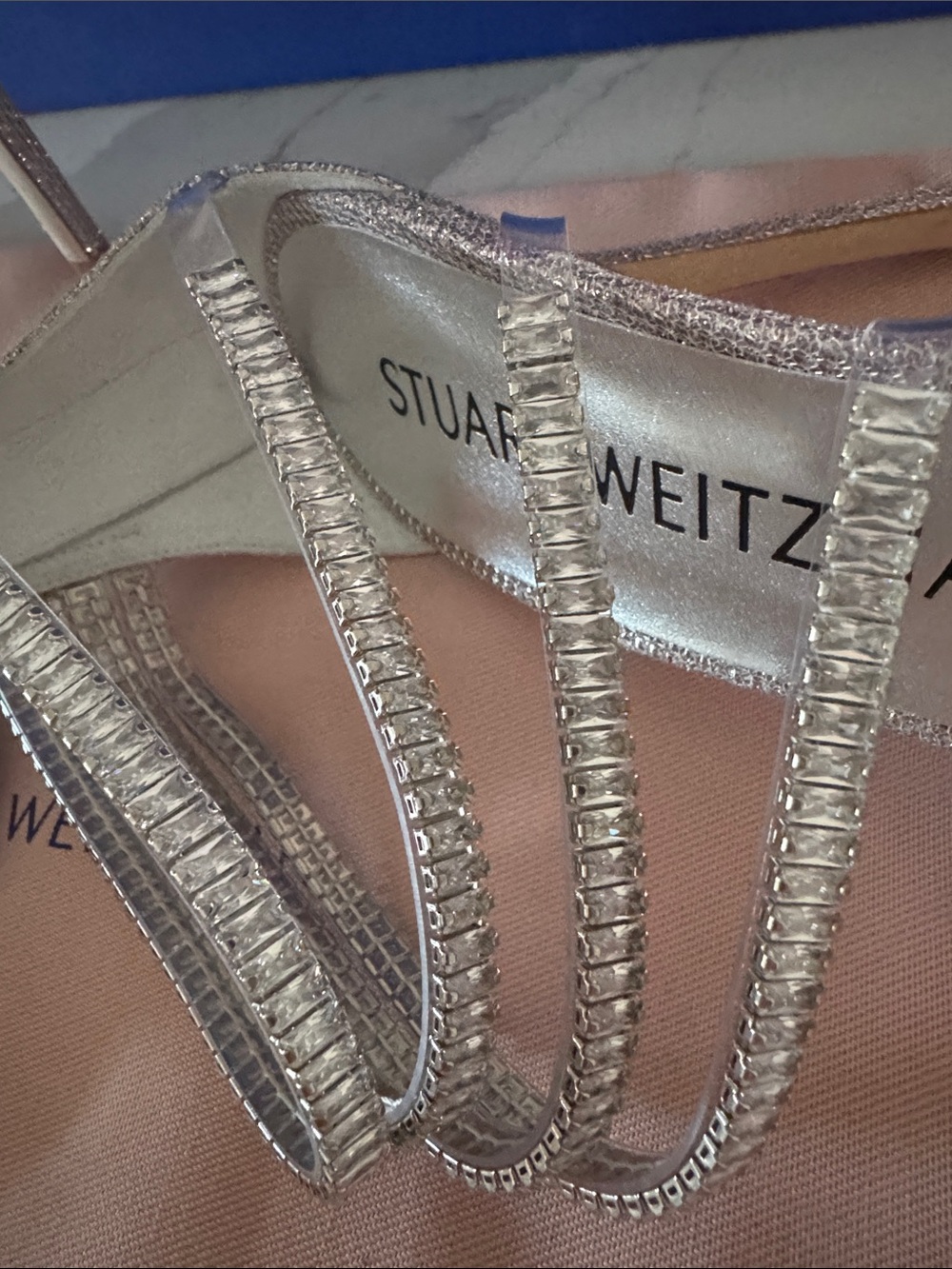 Stuart Weitzman Silver Crystal-Strap Stiletto Sandals 9 - Picture 3 of 16